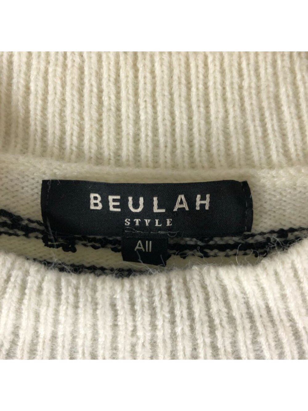 Beulah Striped Textured Black White Square Shoulder Pullover Sweater All Size - Picture 3 of 5